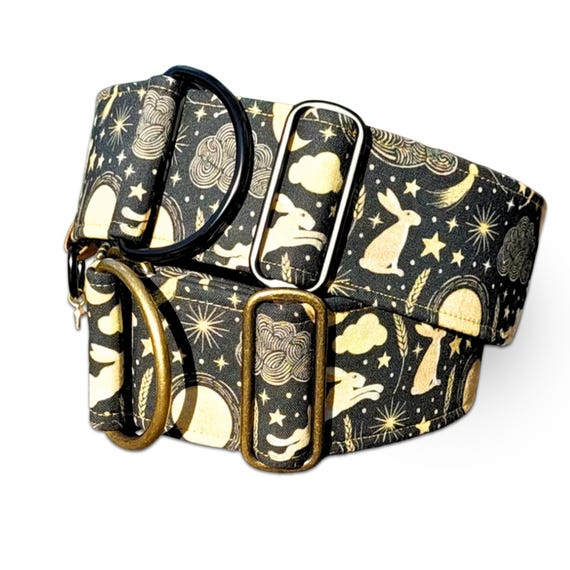breites Hundehalsband schwarz Hasen Martingale Zugstopphalsband od mit Steckschließe, Windhundhalsband, Whippet Halsband / Hare