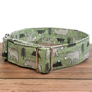 bear dog collar, green boy dog collar, woodlands; green martingale, grizzly bear dog collar / OTSO