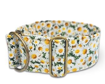floral dog collar, daisy greyhound collar, fabric dog collar with flowers, limited slip martingale or buckle collar / Daisy