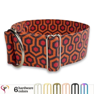 halloween dog collar The Shining, rug pattern fabric greyhound collar, boy martingale collar or buckle, whippet collar / REDRUM