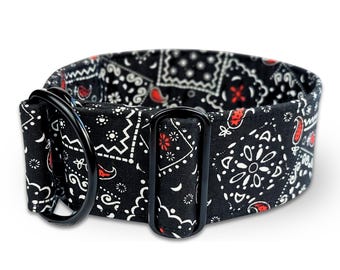 black dog collar for boy greyhound collar, fabric dog collar anti escape, limited slip martingale or buckle collar / Bandana black