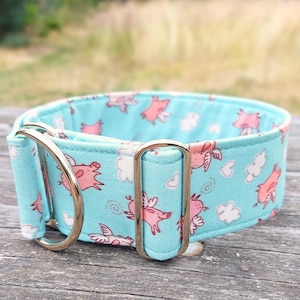 Collar para perros con cerditos voladores, cerditos, collar martingala o hebilla a presión, collar ancho para galgos, whippet/cerdos voladores