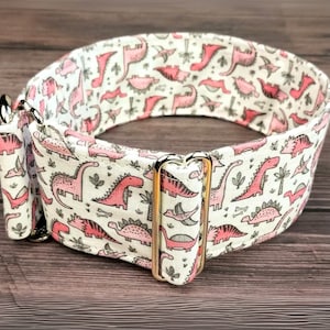 Collare per cani rosa dinosauro, collare con chiusura a strappo o a scatto T-Rex Martingale; collare per levrieri, collare per whippet / collare dinosauro jr.