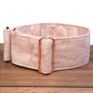 pink dog collar marble, fabric dog collar rose gold martingale or buckle collar; girl dog collar, greyhound collar / marble peach