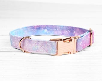 galaxy dog collar purple and pink dogcollar, fabric dog collar, metal buckle collar / Universe