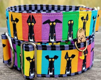 greyhound collar, fabric dog collar Richard Skipworth martingale collar or buckle, sighthound collar, whippet collar / Semaphore