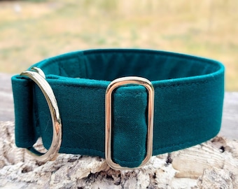 dog collar dark green, limited slip martingale collar or buckle collar black brass, greyhound collar boy / forest green