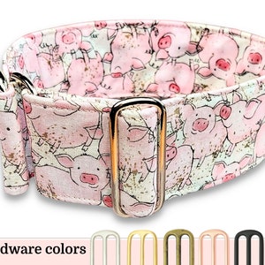 piglet martingale dog collar, dog collar with pigs, whippet collar, wide dog collar, greyhound collar / piggies