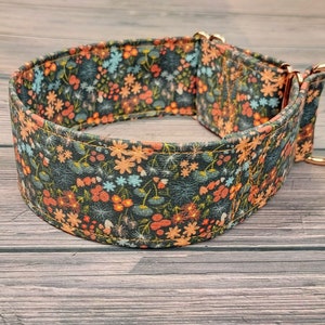 flower dog collar, brown orange fabric greyhound collar, floral martingale collar or buckle, whippet collar / asters image 5