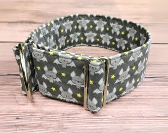 halloween dog collar, greyhound collar with bats, cute martingale limited slip collar or buckle, whippet collar / baby bats