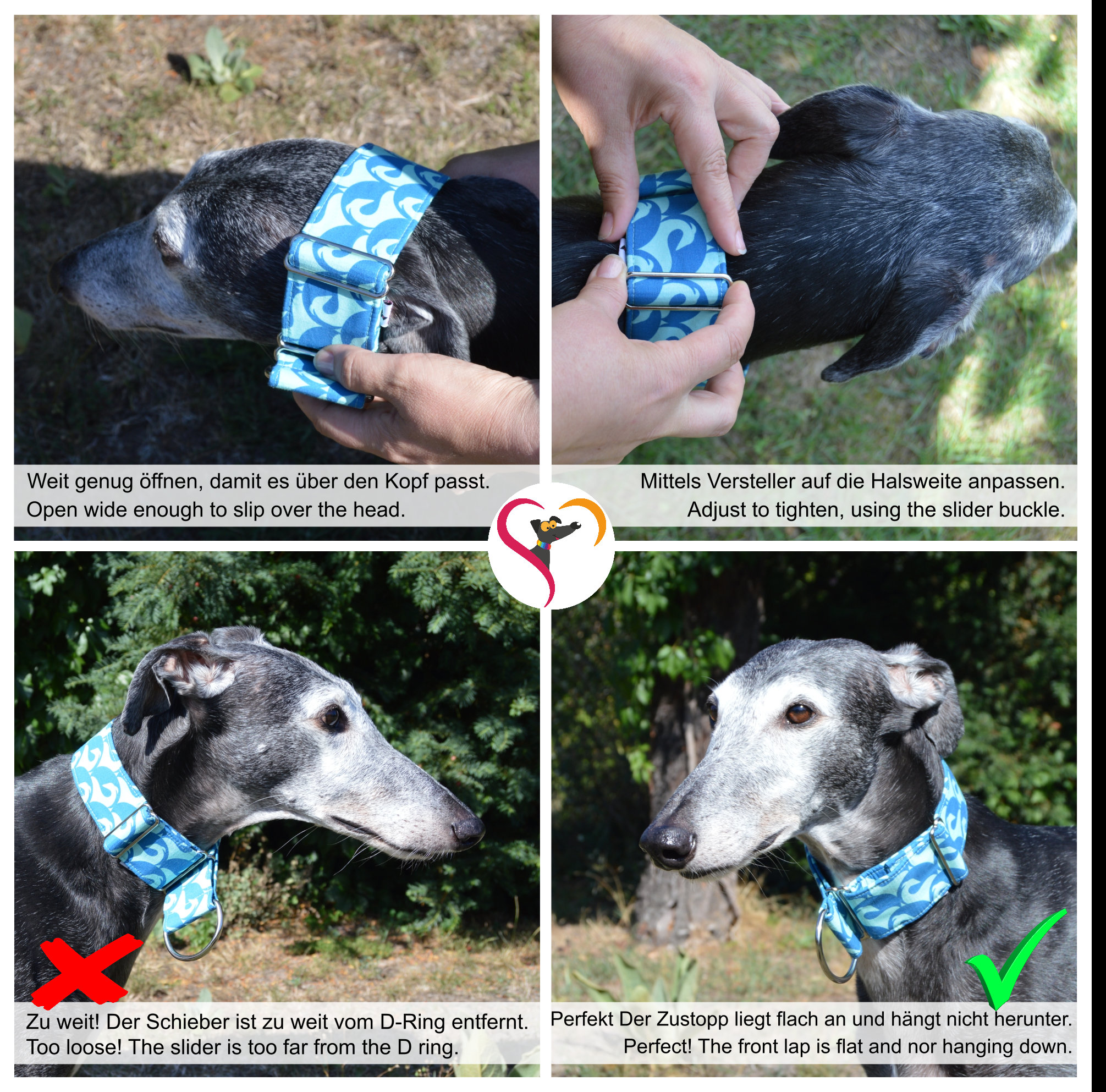 Wide martingale top collars for greyhounds
