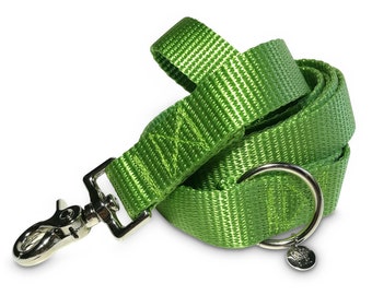 green dog leash green adjustable lead 3/4 or 1", soft nylon leash, rose gold, gold or silver hardware, different lenghts, nylon dog lead