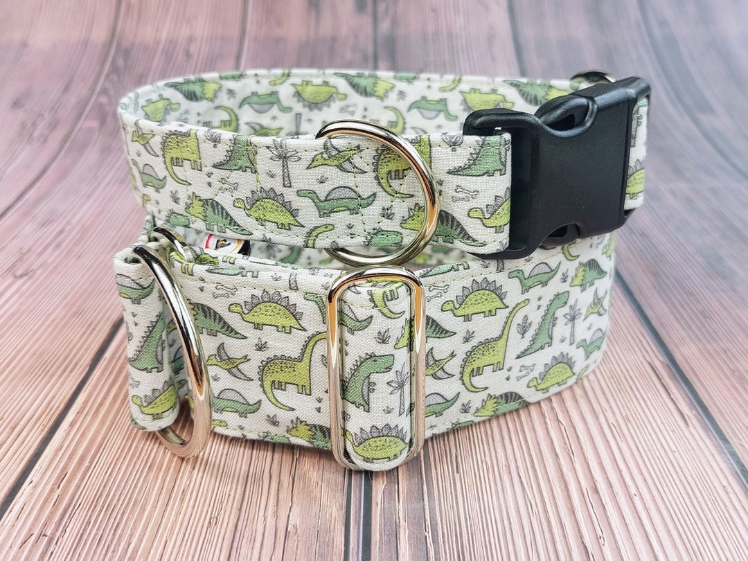 Dinosaur Dog Collar, Green Boy Dog Collar, Fabric Limited Slip