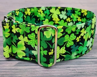 dog collar shamrock green st patricks sighthound collar, st paddys martingale or buckle collar / clover