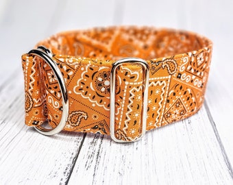 Collier pour chien bandana orange martingale pull stop collier ou boucle, collier lévrier, collier whippet / bandana terra