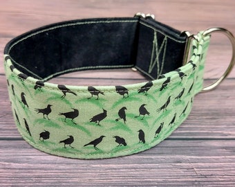 raven dog collar, black crows fabric collar, sighthound collar, martingale or buckle collar / raven