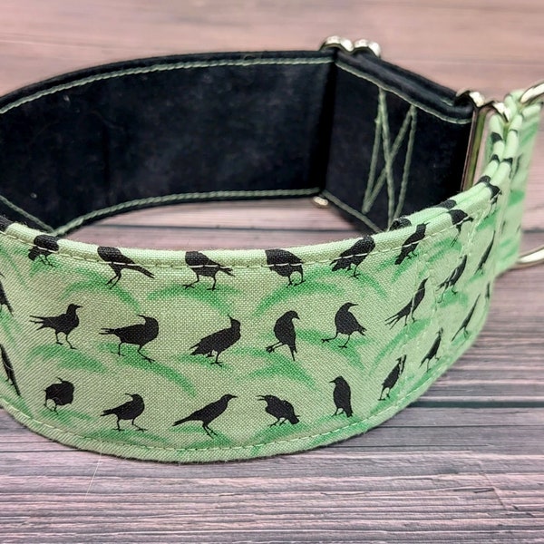 raven dog collar, black crows fabric collar, sighthound collar, martingale or buckle collar / raven