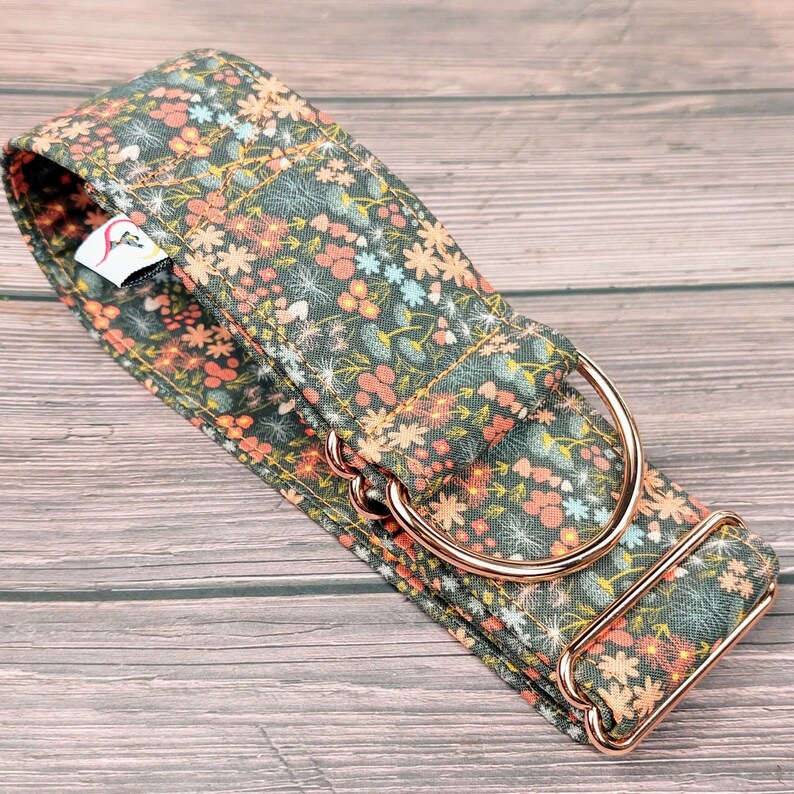 flower dog collar, brown orange fabric greyhound collar, floral martingale collar or buckle, whippet collar / asters image 9