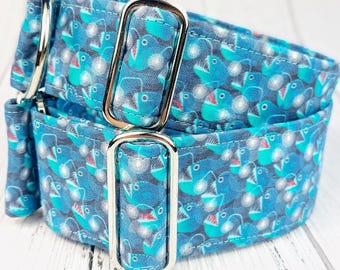 anglerfish dog collar, greyhound collar blue, deep sea ozean martingale collar or buckle, whippet collar / weird fishes