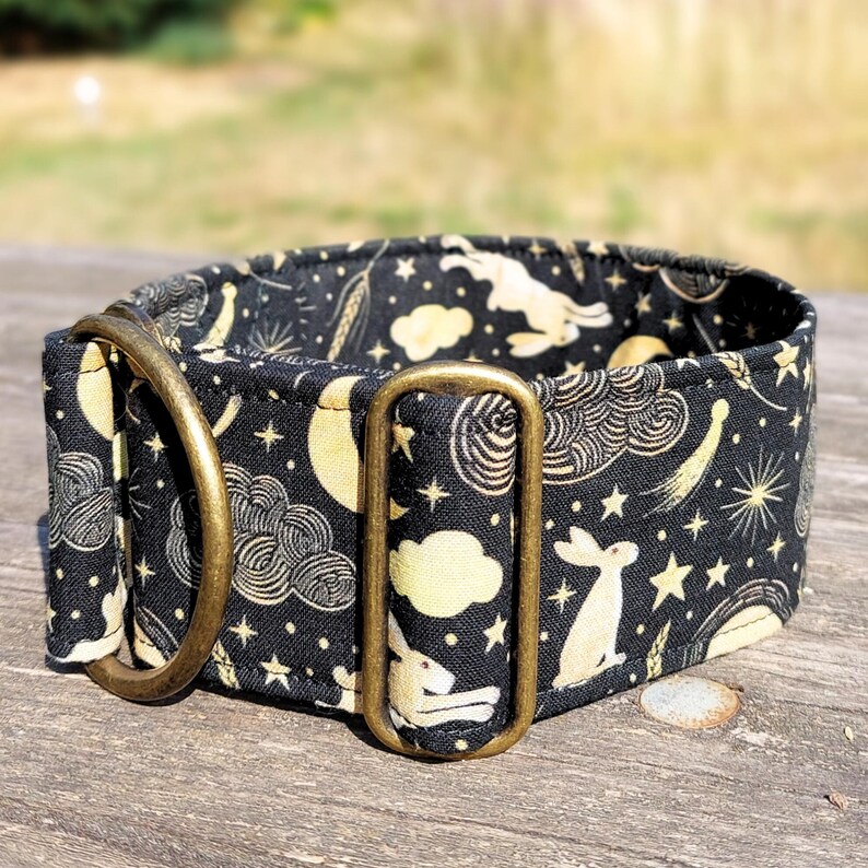 Brett svart hundhalsband, kanin martingale-stil, stryphalsband eller med tryckknappsspänne, greyhound-halsband, whippet-halsband / hare bild 15