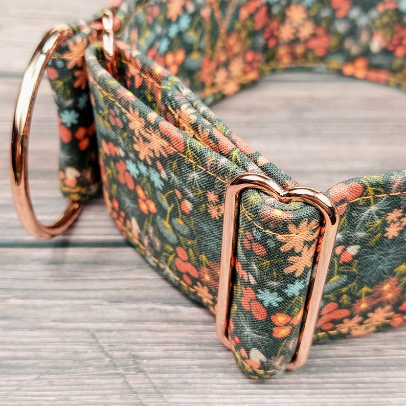 flower dog collar, brown orange fabric greyhound collar, floral martingale collar or buckle, whippet collar / asters image 3