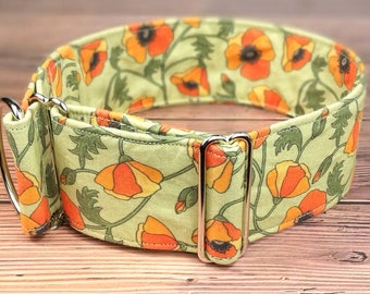 poppy dog collar, girl dog collar with flowers, martingale dog collar for girls, greyhound collar, / poppies orange