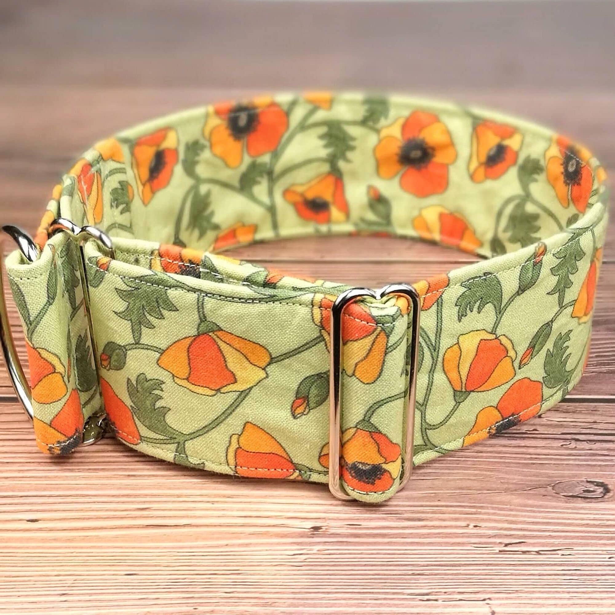 Poppy dog collar girl dog collar with flowers martingale dog | Etsy