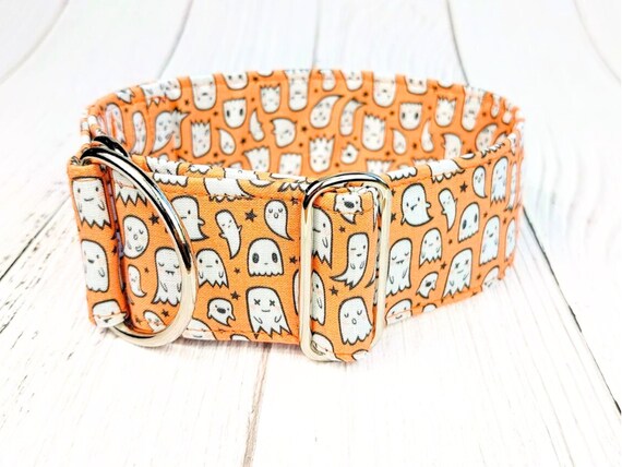 Hundehalsband Halloween Gespenster orange, Herbst Martingale Zugstopphalsband oder Klickverschluß / Booo! orange