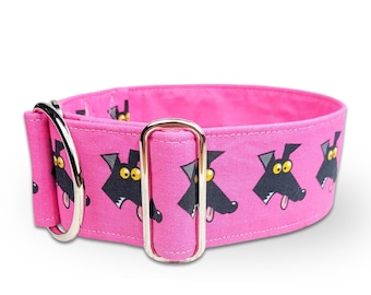 pink dog collar Richard Skipworth, fabric greyhound collar, limited slip martingale collar or buckle, whippet collar / Derp pink