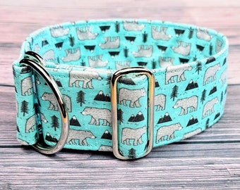 dog collar bear, woodlands dog collar fabric limited slip martingale collar grizzly whippet collar  / Sakura