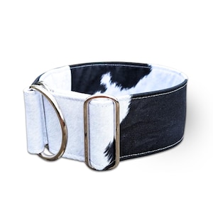 Hundehalsband in Kuhfell-Optik,  schwarz weiß Martingale Zugstopphalsband oder Steckschließe, Windhundhalsband, breites Halsband / cattle