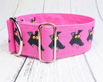 pink dog collar Richard Skipworth, fabric greyhound collar, limited slip martingale collar or buckle, whippet collar / Derp pink