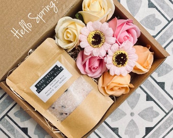 HELLO SPRING | Bathe in Beauty | Luxury Soap Flowers - Bath Salts - Bouquet - Pamper Spa Kit - Aromatherapy - Self Care - Mum - Easter