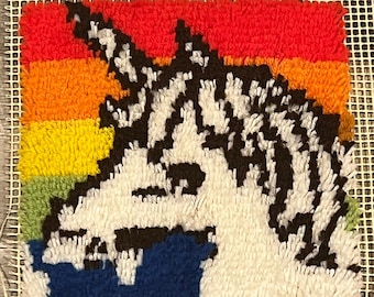 Vintage Unicorn Latch Hook Wall Hanging Complete