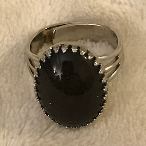 Vintage Black Mourning Gothic Adjustable silver tone Ring Size 6
