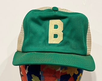 B letter green panel white baseball team Vintage Snap back hat