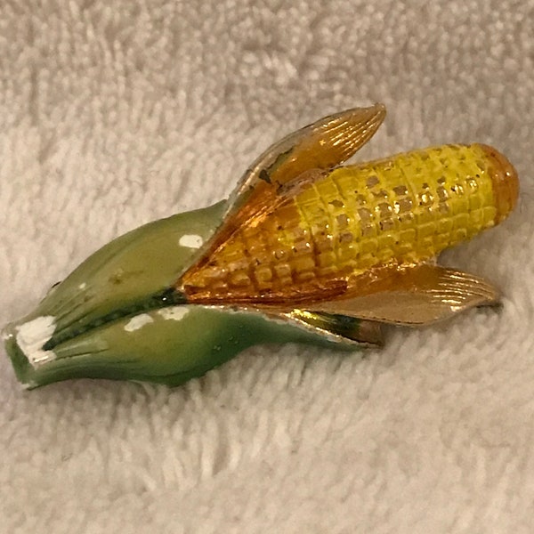 Vintage Corn Ear of corn enamel Painted Farmers Market Homestead  Brooch Modernist Pin