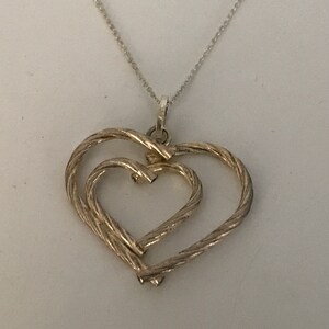Double Heart Twisted Sterling Silver Pendant & chain necklace