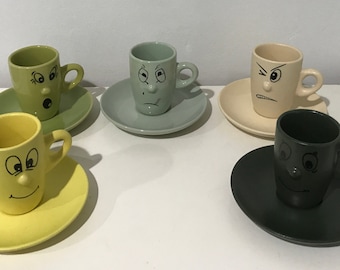 Vintage Levtov Espresso Coffee Anthropomorphic cup mug and saucer Hard to find Set