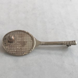 Vintage Tennis Racket with Ball Sterling Silver pin Brooch