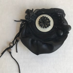 Vintage Mona Art Ribbon Art Mourning Beaded Pin Brooch California Boutique