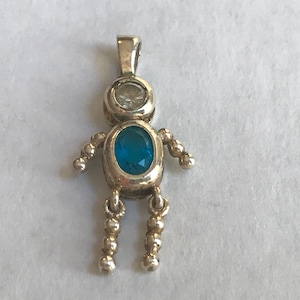 Vintage Person Child blue stone Articulating Sterling Silver Charm or Pendant