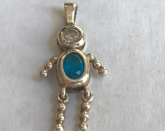 Vintage Person Child blue stone Articulating Sterling Silver Charm or Pendant