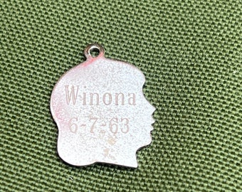 Vintage Silhouette Little Girl Personalized Wynona 1963 Sterling Silver 925 Charm or Pendant or Dog Tag