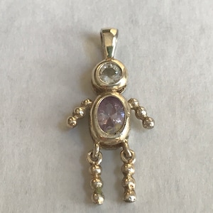 Vintage Person Child pink stone Articulating Sterling Silver Charm or Pendant