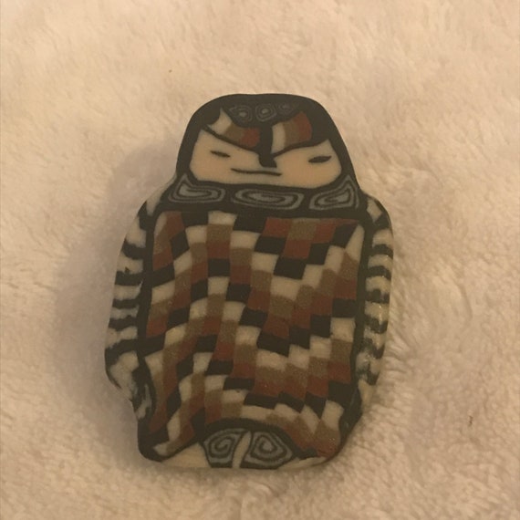 Vintage Tribal Bird Owl southwestern repaired fas… - image 1