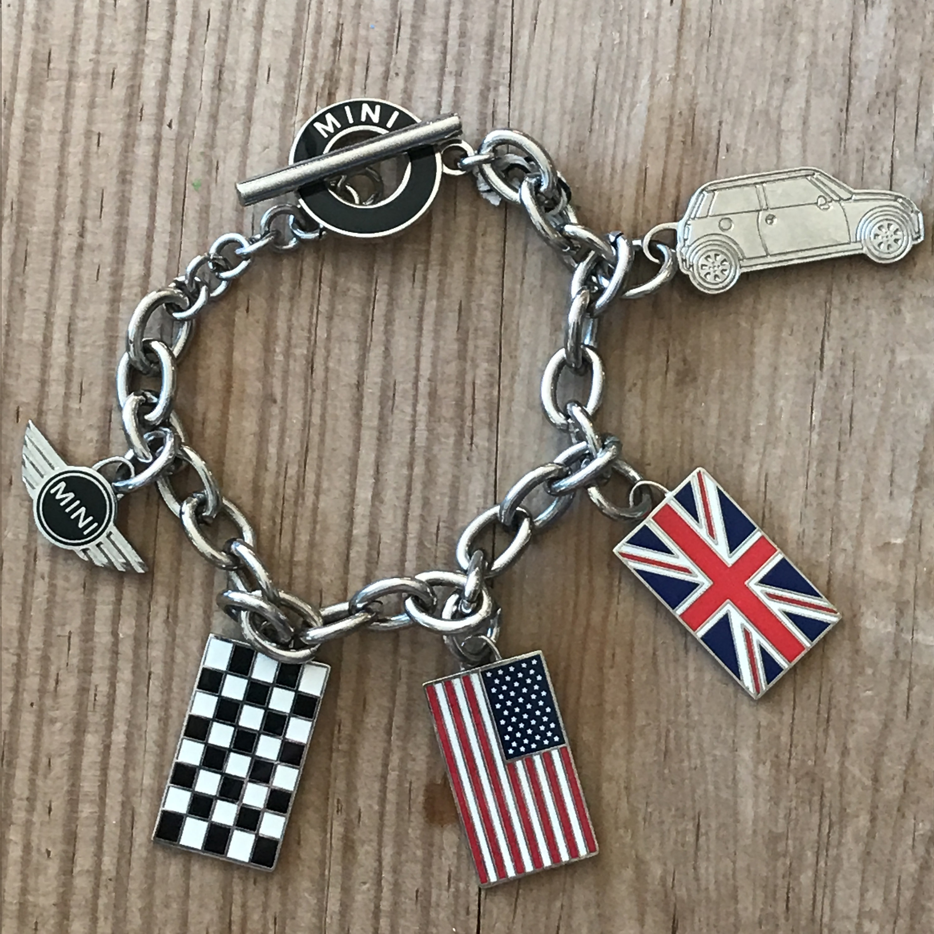 Vintage Mini Cooper Limited Edition Charm Car Union Jack Checker Flag Us Flag Bracelet Etsy