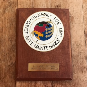Vintage Commander Camp David J. L. Dettbarn Construction Battalion Maintenance Unit 301 Service Award Wood Plaque Navy Military Nixon
