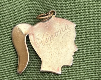 Vintage Silhouette Little Girl Personalized Wynona gold tone Charm or Pendant or Dog Tag