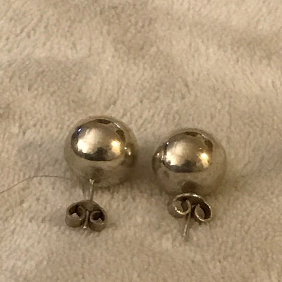 Vintage Large Ball Sterling Silver Round Stud ear… - image 2